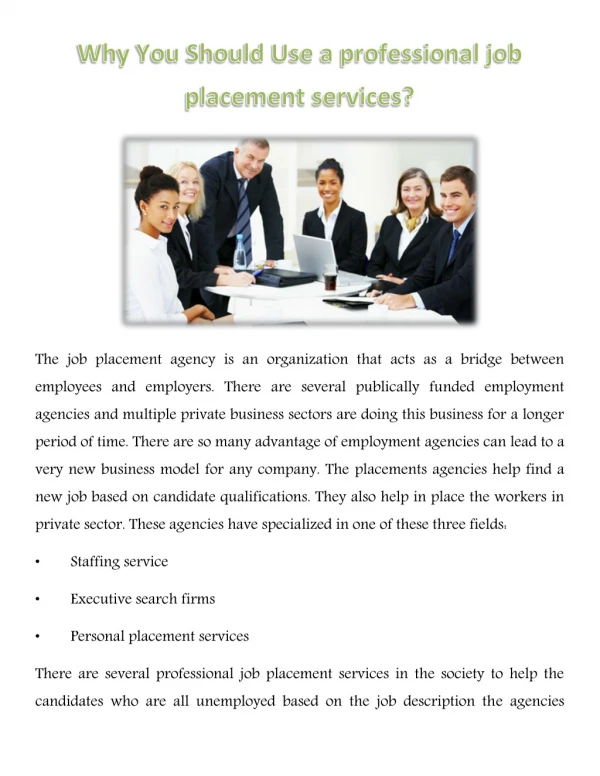 Why You Should Use a professional job placement services?
