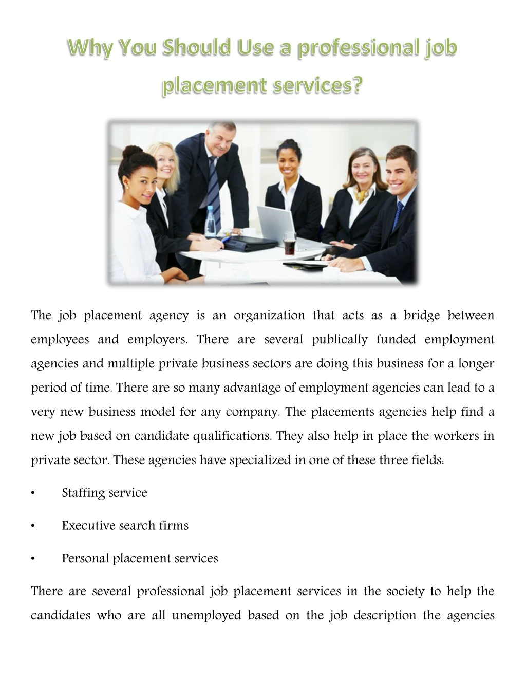 the job placement agency is an organization that
