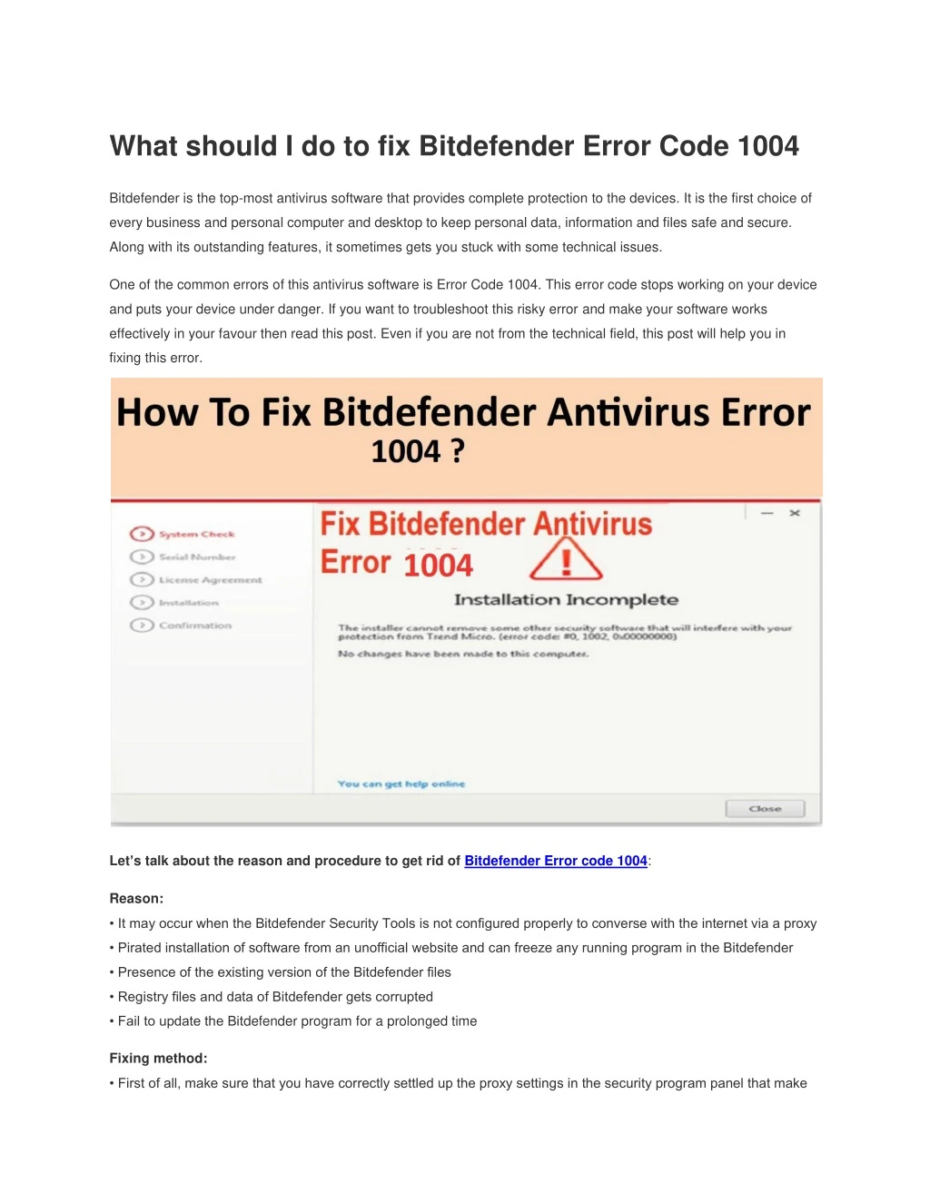 what should i do to fix bitdefender error code