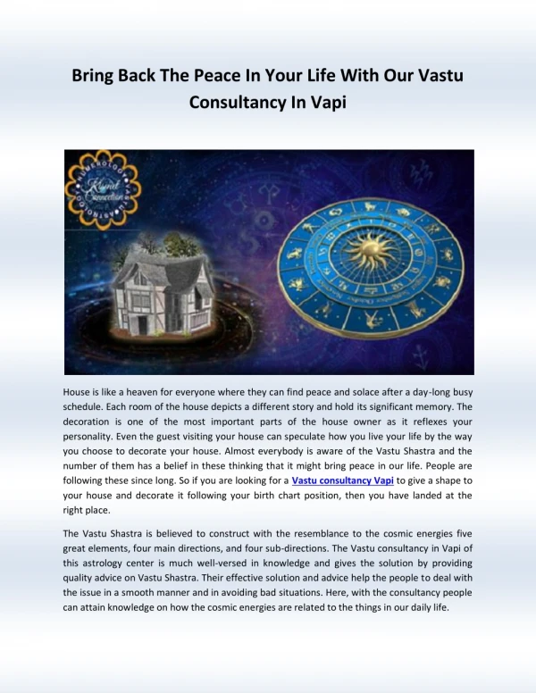 Bring Back The Peace In Your Life With Our Vastu Consultancy In Vapi