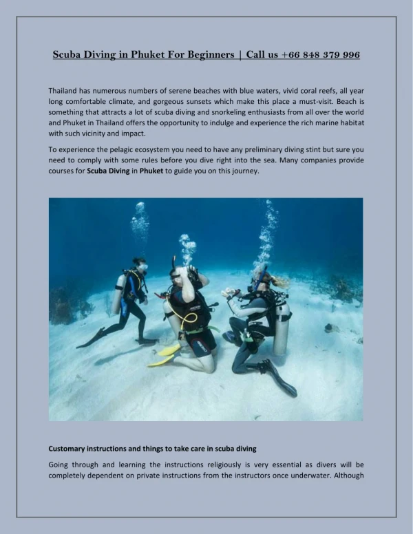 Scuba Diving in Phuket For Beginners | Call us 66 848 379 996