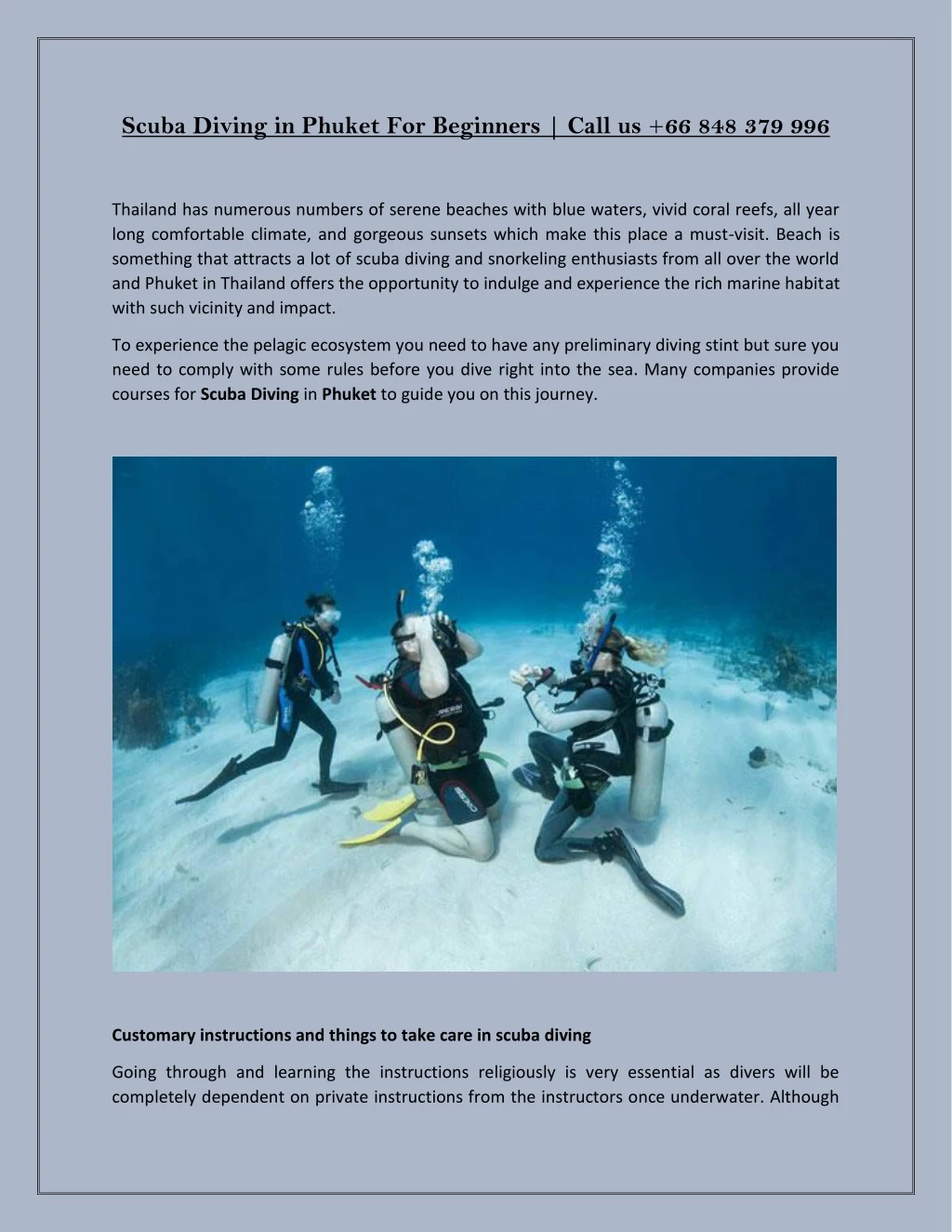 scuba diving in phuket for beginners call