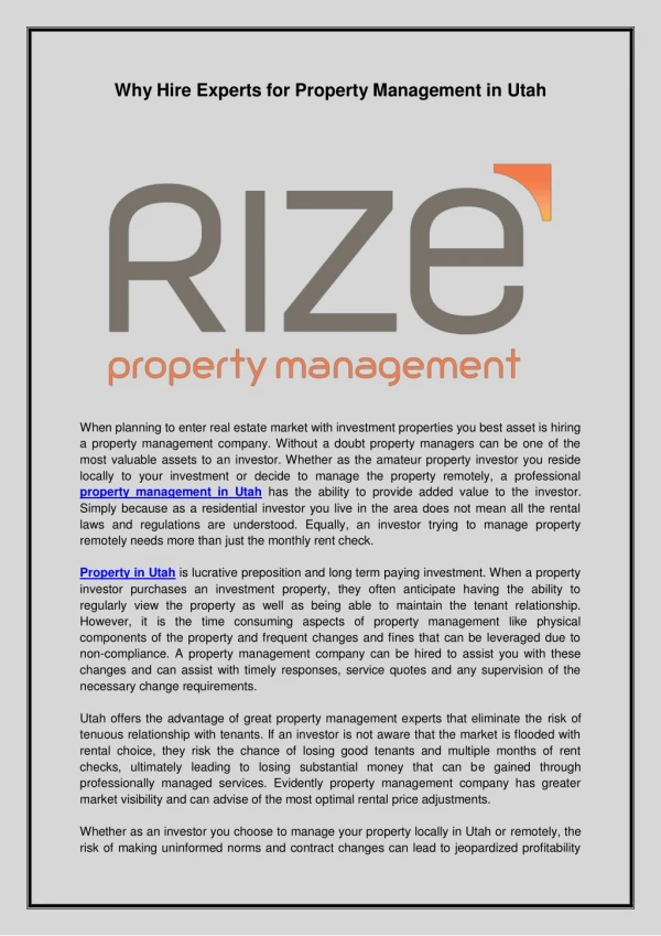 Why Hire Experts for Property Management in Utah