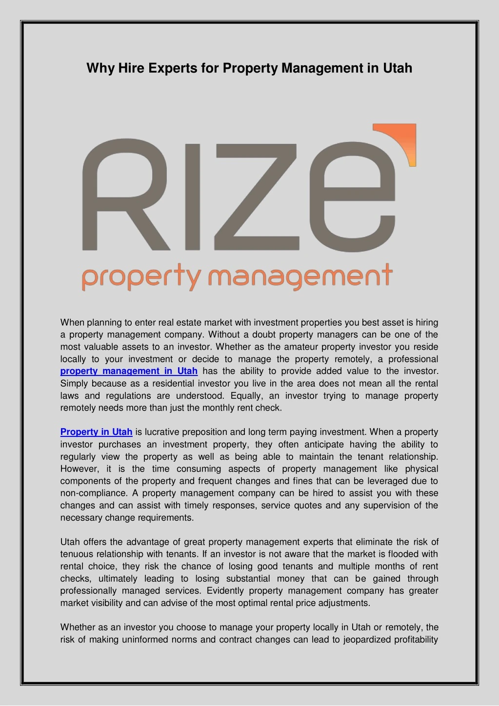 why hire experts for property management in utah