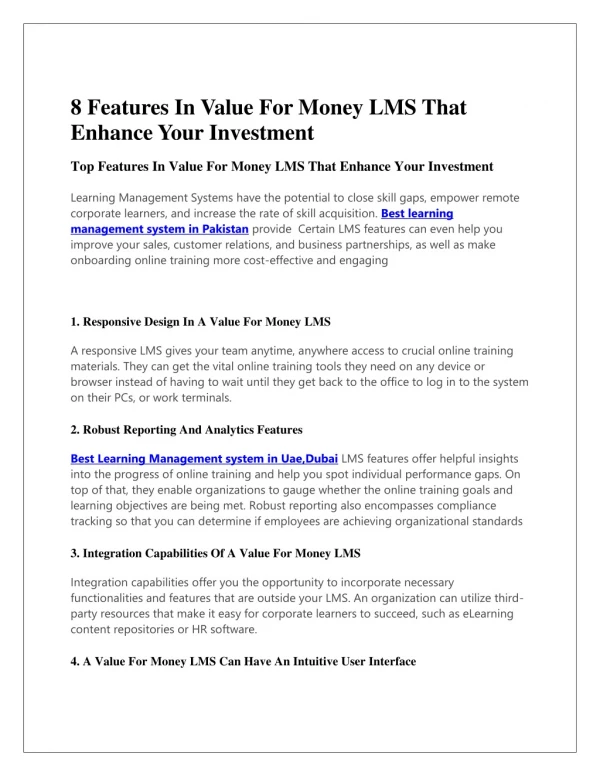 Features In Value For Money LMS That Enhance Your Investment