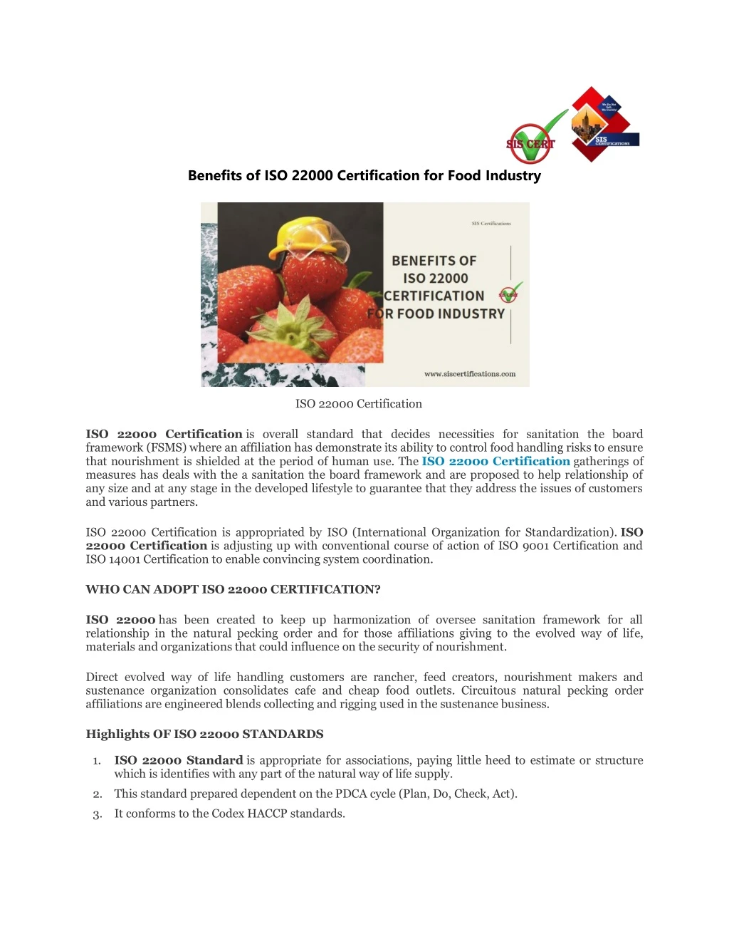 benefits of iso 22000 certification for food