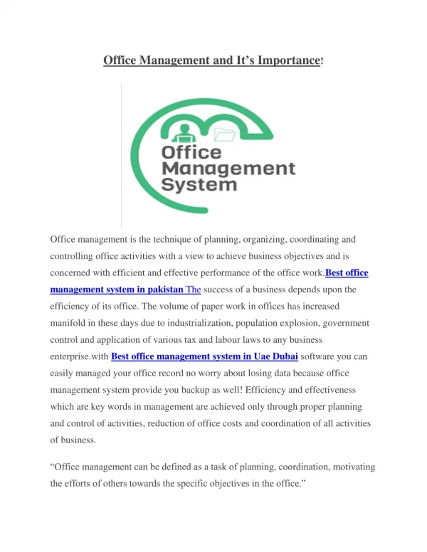 Importance of Office Management system &its consequences