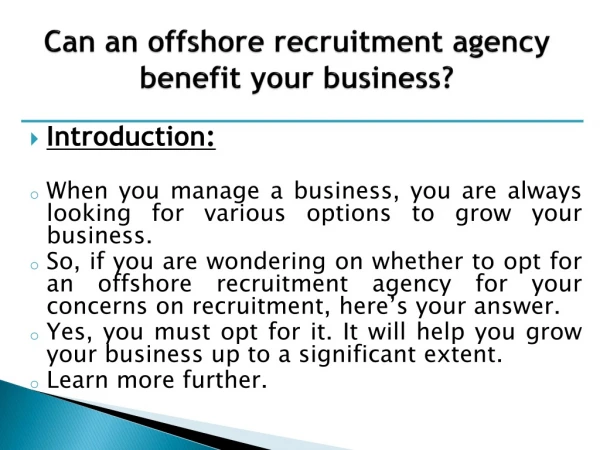 IMSPeople - Can an offshore recruitment agency benefit your business?