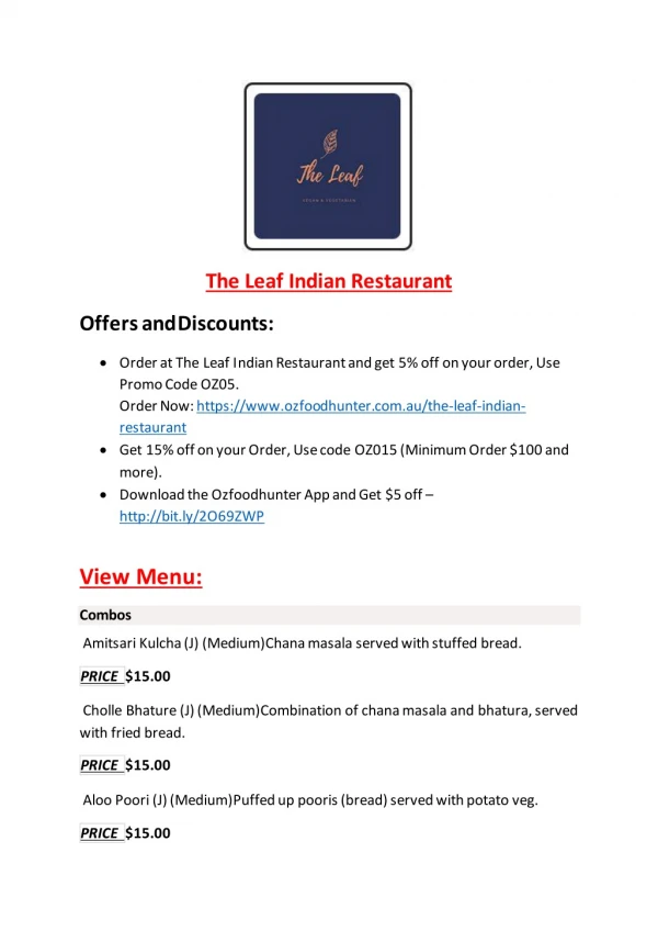 15% Off - The Leaf Indian Restaurant-Leederville - Order Food Online