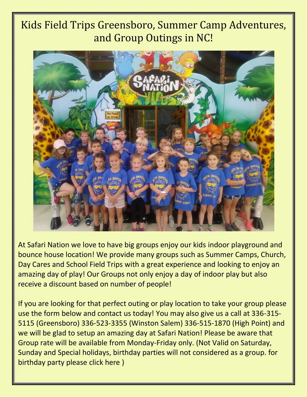 kids field trips greensboro summer camp