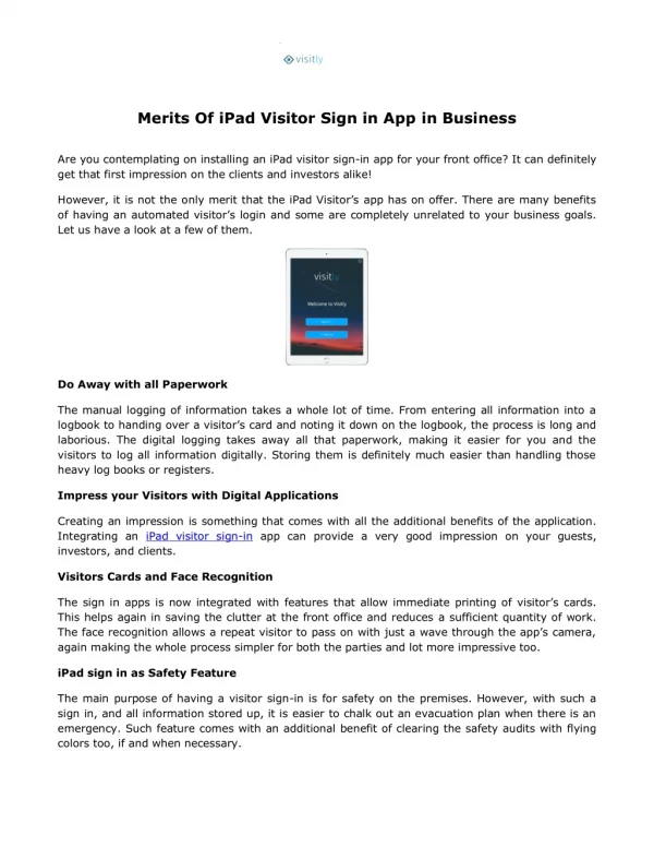 Merits Of iPad Visitor Sign in App in Business