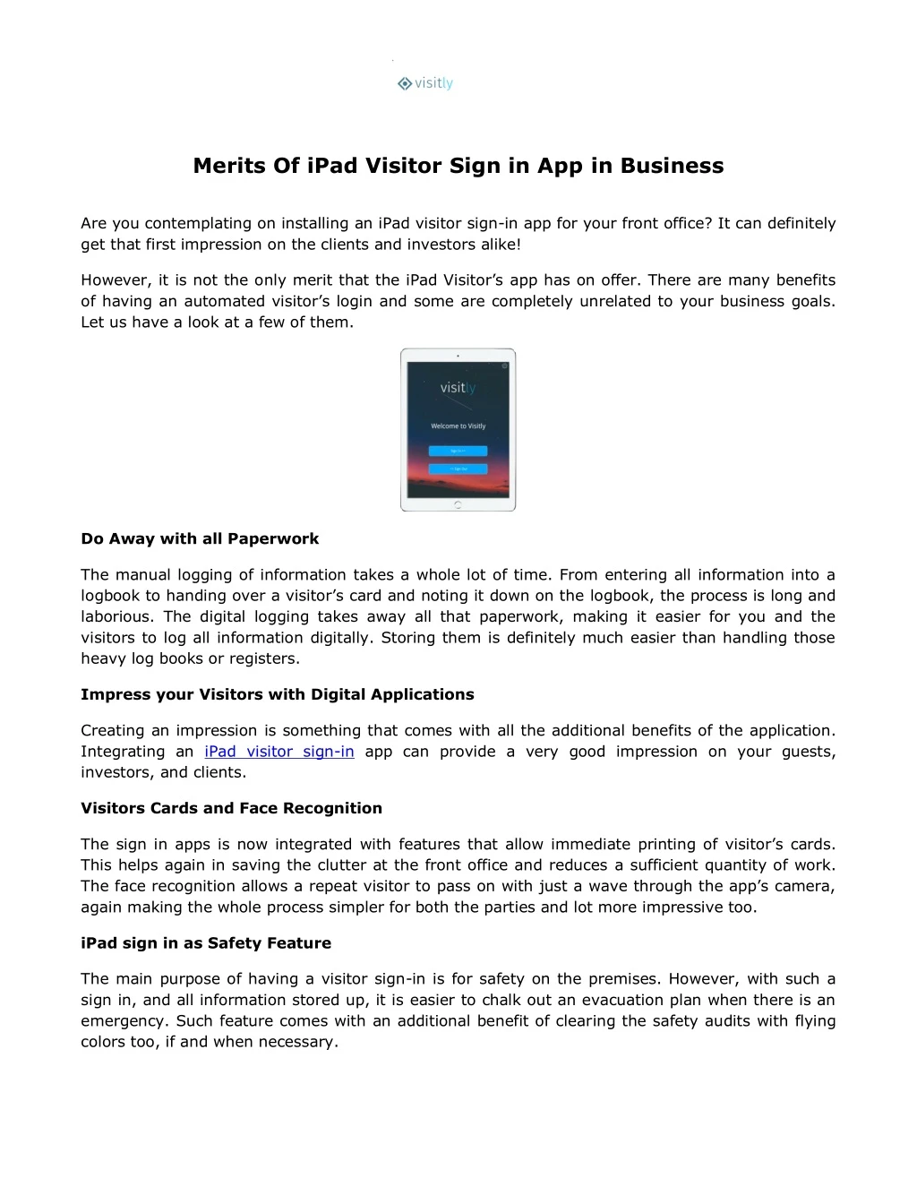merits of ipad visitor sign in app in business