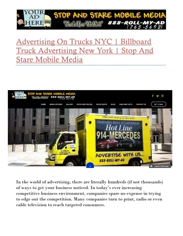 Billboard Truck Advertising New York | Stop And Stare Mobile Media