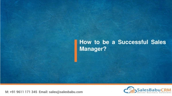 How to be a Successful Sales Manager?