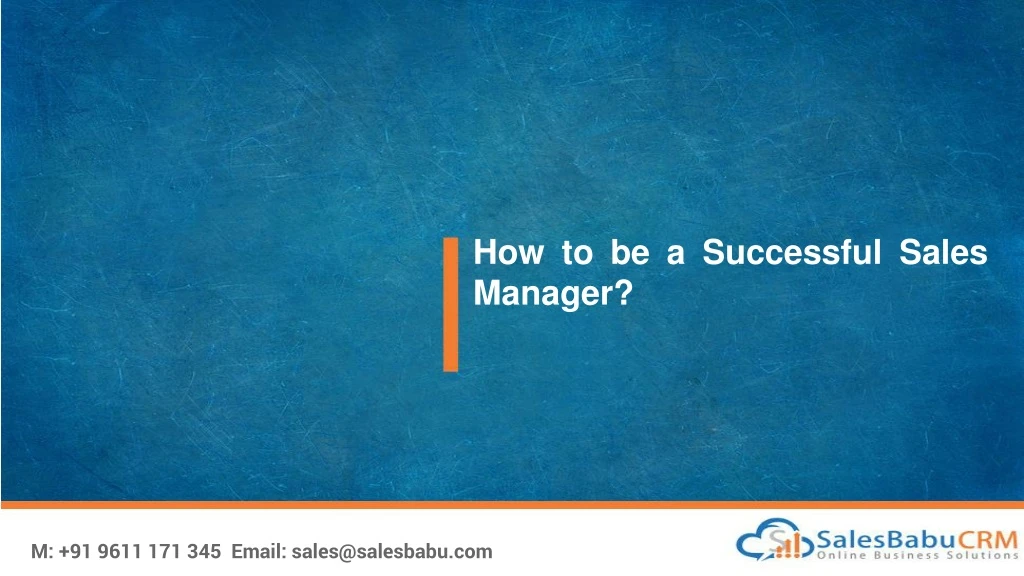 how to be a successful sales manager