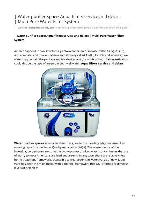 Aqua filters service and delars | Water purifier spares