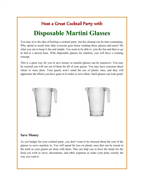 Host a Great Cocktail Party with Disposable Martini Glasses