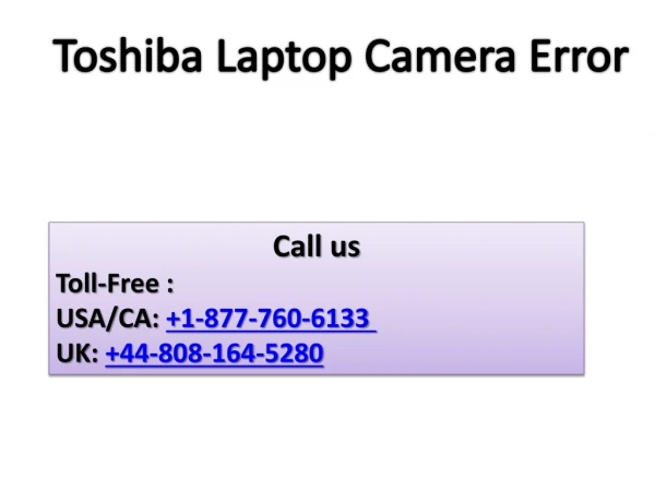 Toshiba Laptop Camera Error