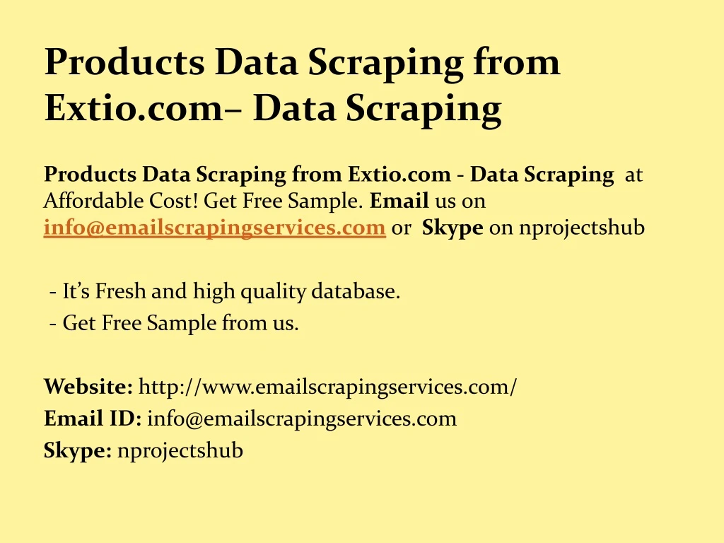 products data scraping from extio com data scraping