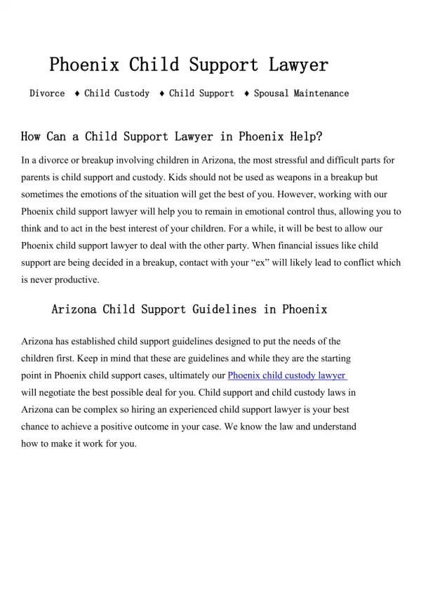 Phoenix Child Support Lawyer - Your Phoenix Family Lawyer