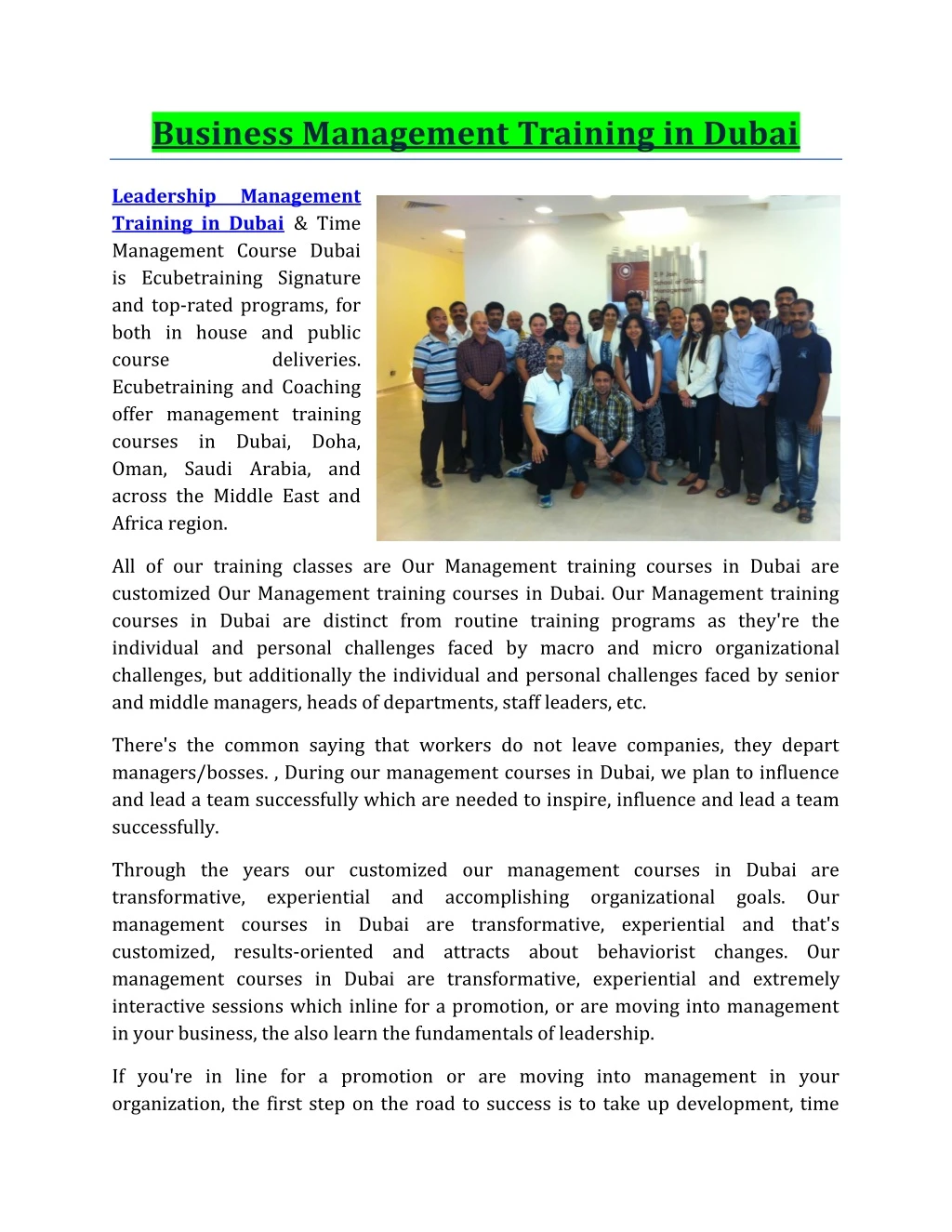 business management training in dubai