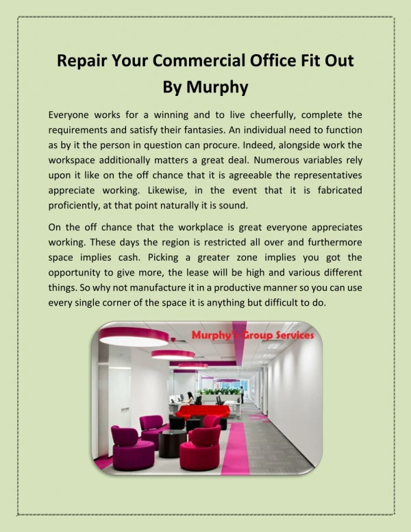 Repair Your Commercial Office Fit Out By Murphys Remedial Builders