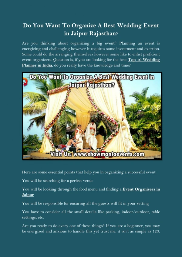 Do You Want To Organize A Best Wedding Event in Jaipur Rajasthan?