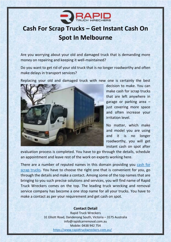 Cash For Scrap Trucks – Get Instant Cash On Spot In Melbourne