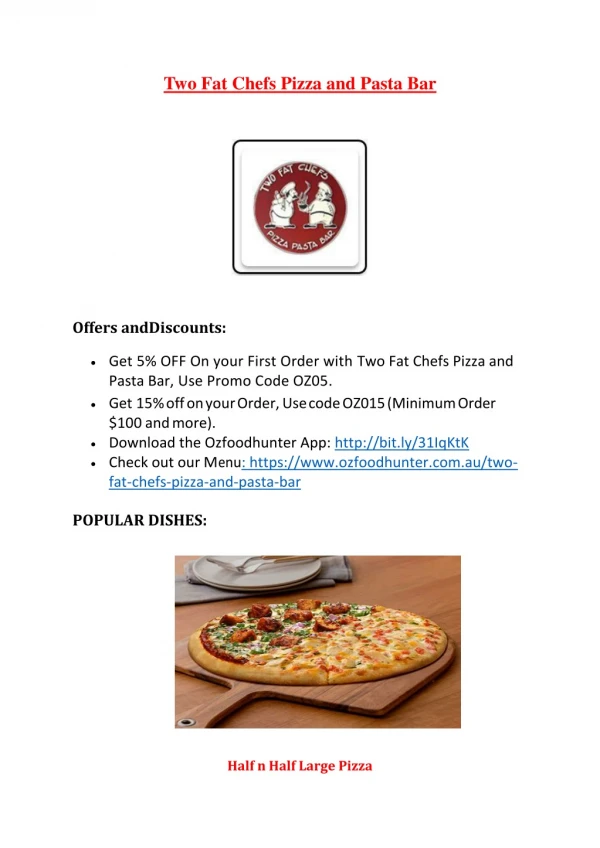 15% Off - Two Fat Chefs Pizza and Pasta Bar-Rushcutters Bay - Order Food Online