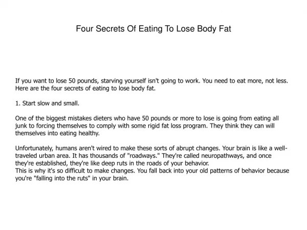 Four Secrets Of Eating To Lose Body Fat