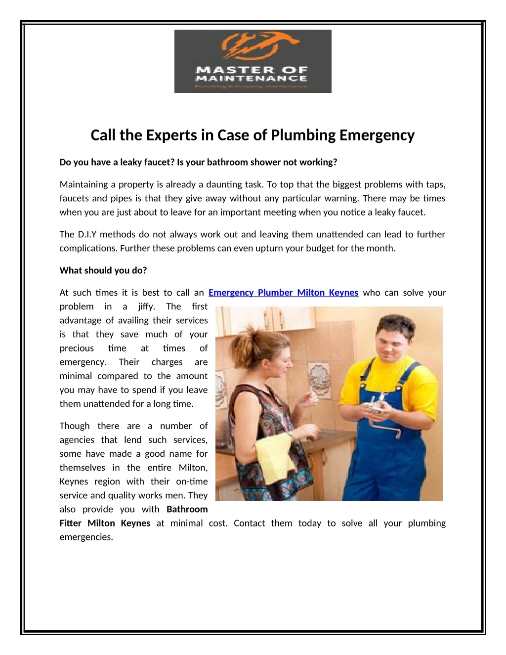 call the experts in case of plumbing emergency