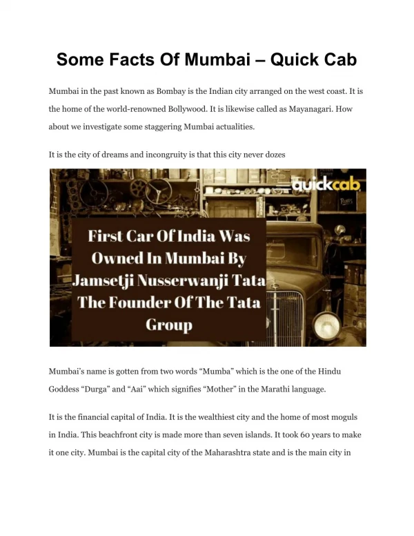 Some Facts Of Mumbai – Quick Cab