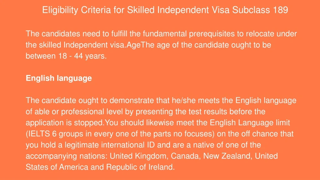 eligibility criteria for skilled independent visa