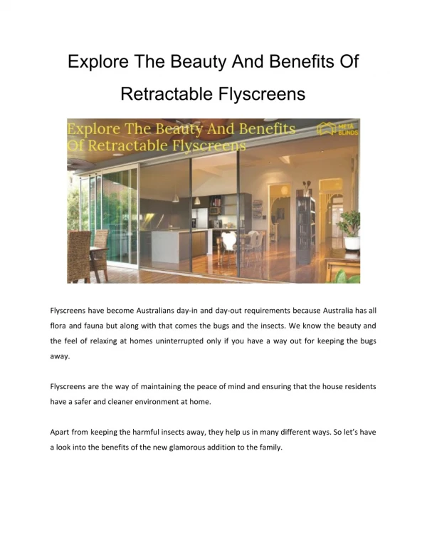 Explore The Beauty And Benefits Of Retractable Flyscreens