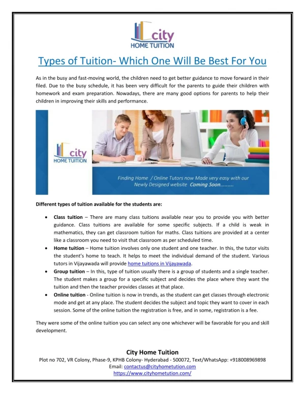 Types of Tuition- Which One Will Be Best For You