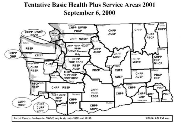 Tentative Basic Health Plus Service Areas 2001 September 6, 2000