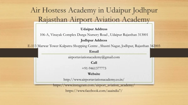Air Hostess Academy in Udaipur Jodhpur Rajasthan Airport Aviation Academy