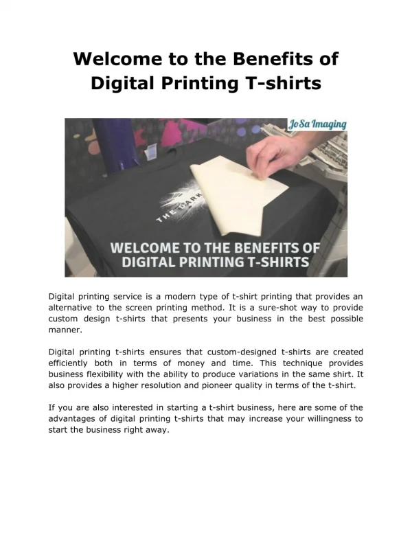 Welcome to the Benefits of Digital Printing T-shirts