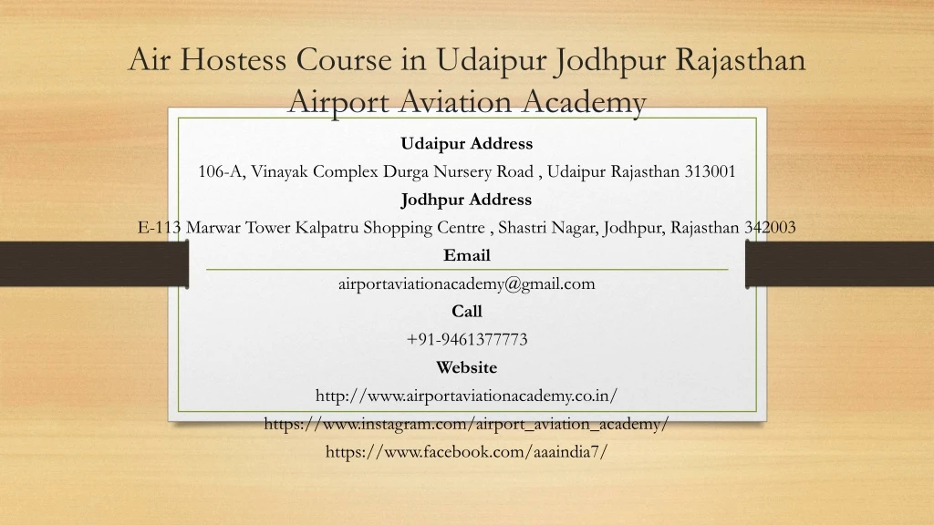 air hostess course in udaipur jodhpur rajasthan airport aviation academy