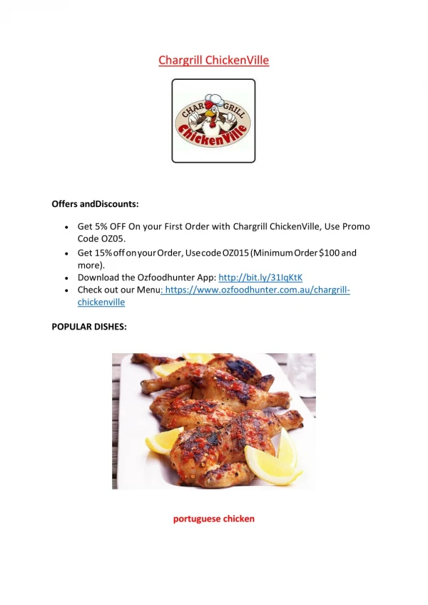 15% Off - Chargrill ChickenVille-Marrickville - Order Food Online