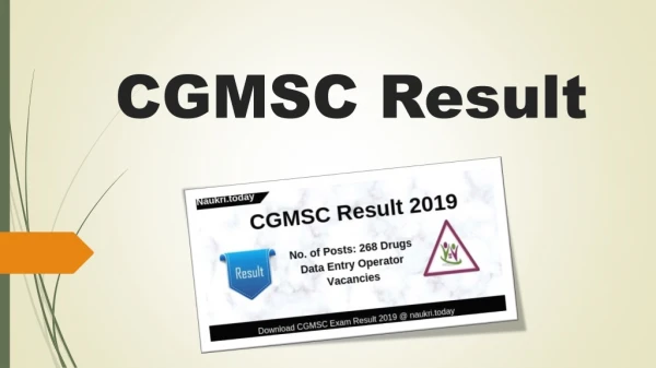 CGMSC Result 2019 Download Drugs Data Entry Operator, Cut off Marks