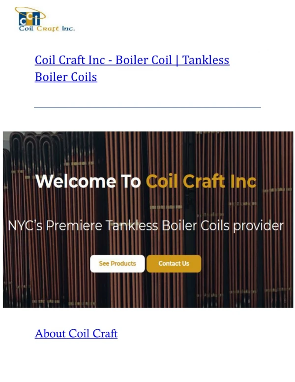 Coil Craft Inc - Boiler Coil | Tankless Boiler Coils