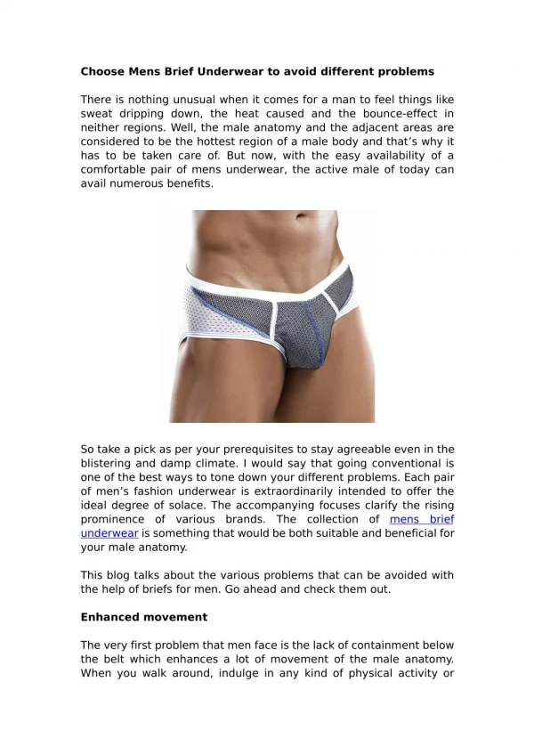 Choose Mens Brief Underwear to avoid different problems