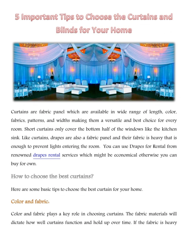 5 Important Tips to Choose the Curtains and Blinds for Your Home
