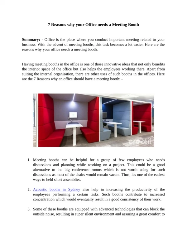 7 Reasons why your Office needs a Meeting Booth