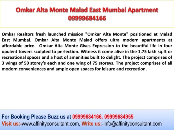 Omkar Group Fresh Launched 09999684166 Alta Monte Malad Mumb