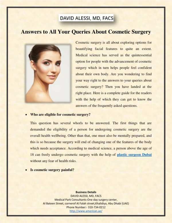 Answers to All Your Queries about Cosmetic Surgery