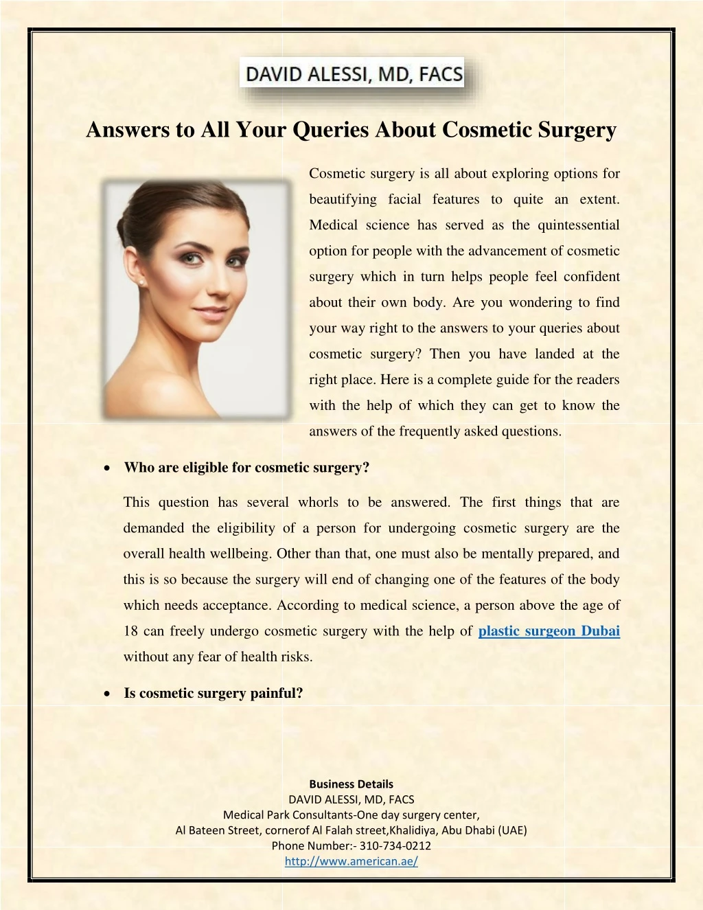 answers to all your queries about cosmetic surgery