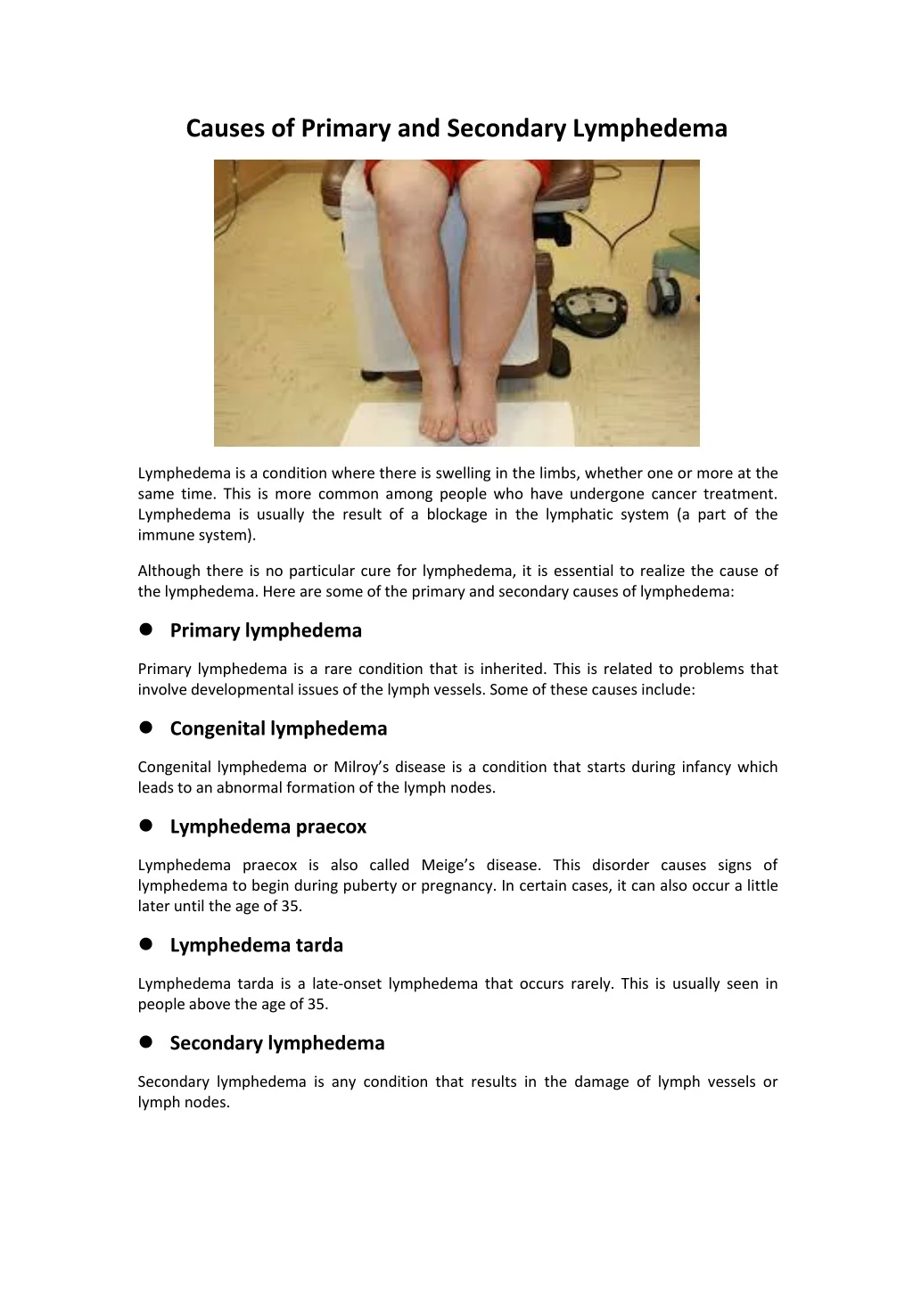 causes of primary and secondary lymphedema