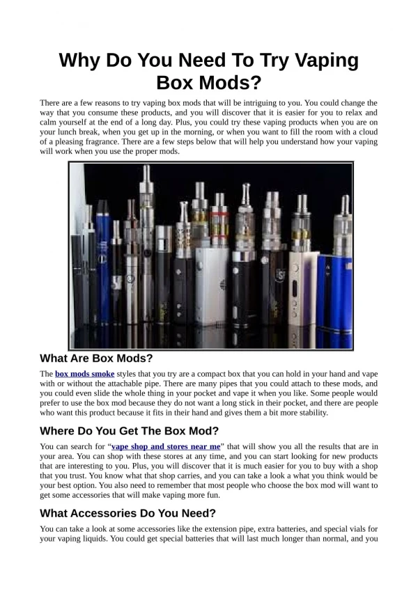 Why Do You Need To Try Vaping Box Mods?